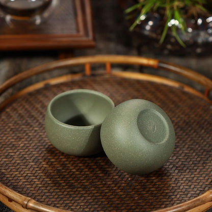Set of 2 Yixing Handmade Bean Green Clay Zisha Teacup 60cc Gongfu Cup