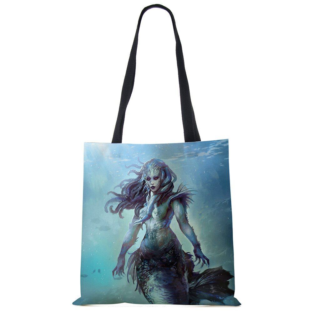 Mermaid Print Shoulder Bag Women Shopping Reusable Bags Large Travel Beach Bags