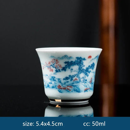 Ceramic Tea Cup Blue White Porcelain Portable Single Cup Home Handmade Teacup