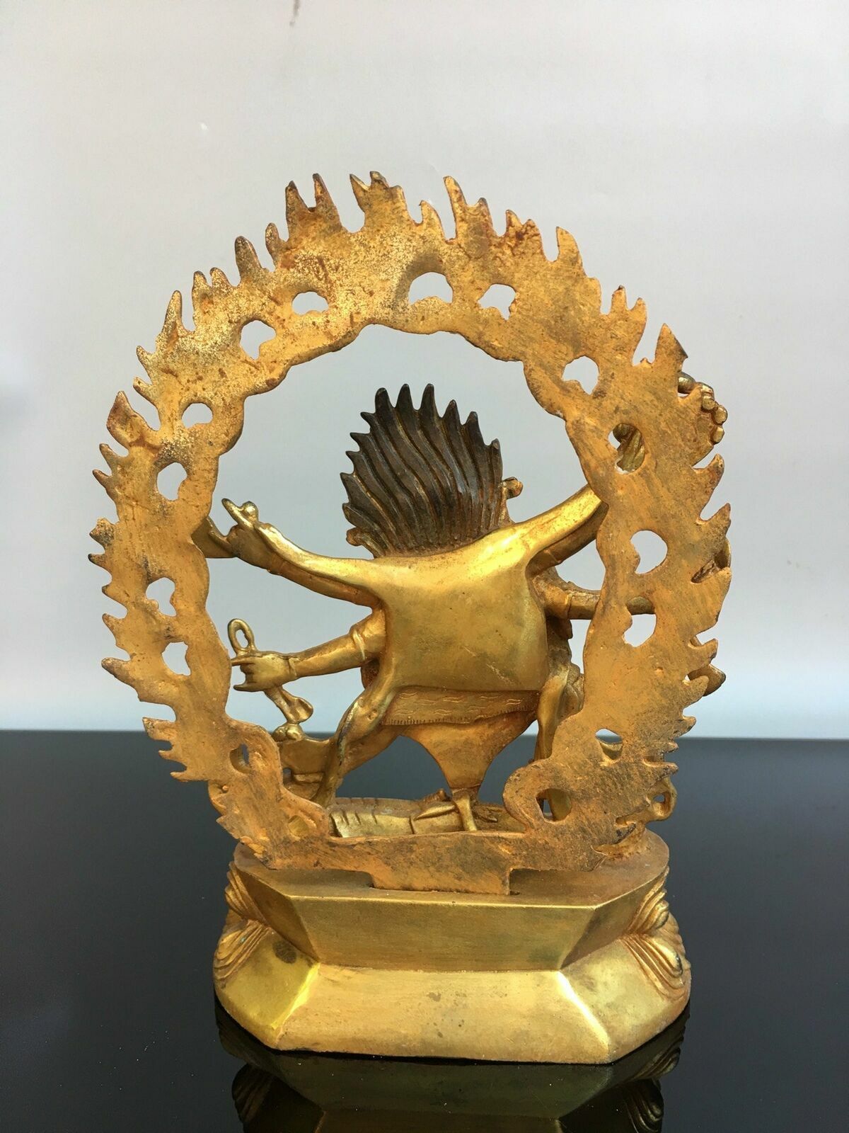 8.6" Antique Old Tibetan Buddhism Bronze Gilt Six Arms Vajra Buddha Statue