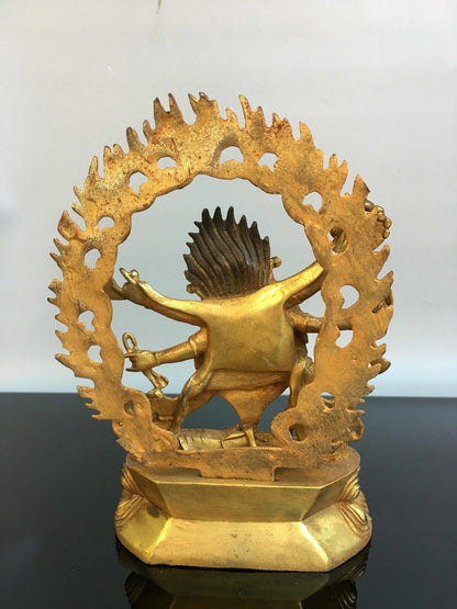 8.6" Antique Old Tibetan Buddhism Bronze Gilt Six Arms Vajra Buddha Statue