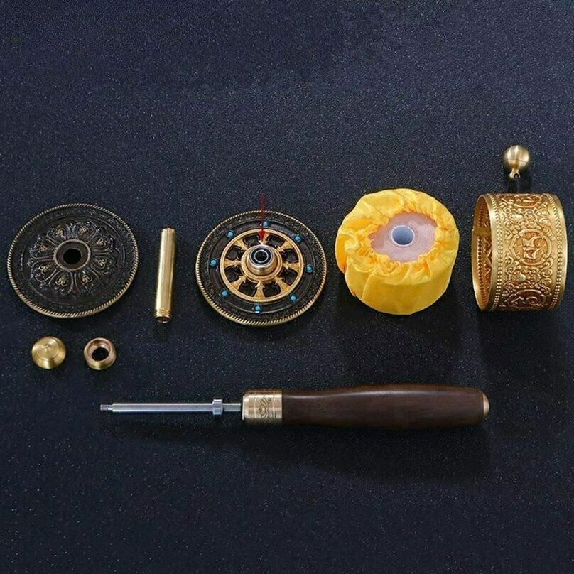 6.2'' New Tibetan Copper Hand Turn Prayer Wheel Praying Wheel Om Mani Padme Hum