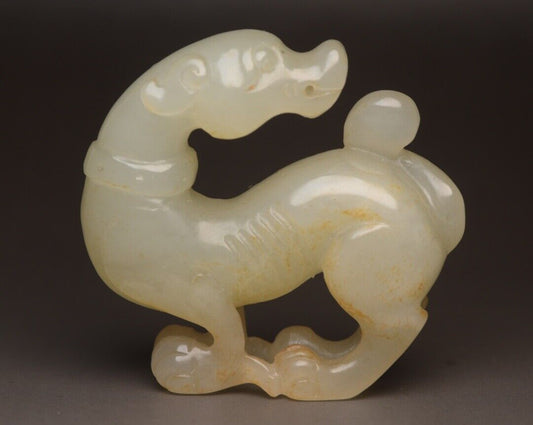 Chinese Natural Hotan Jade Hand Carving Exquisite Dog Statue Figurine Collection