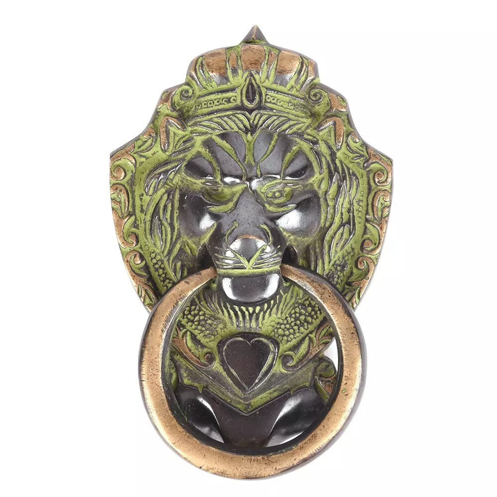 Antique Look Brass Lion Head Door Knocker Ring With Patina Door Bell Home Decor