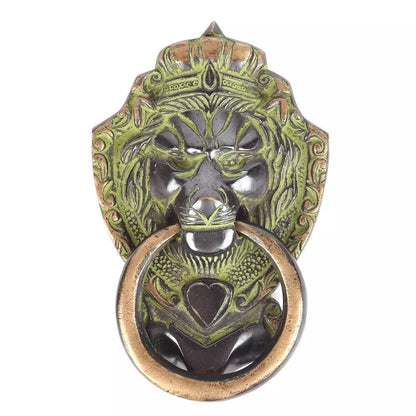 Antique Look Brass Lion Head Door Knocker Ring With Patina Door Bell Home Decor