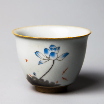 Ruyao Crackle Glaze Porcelain Tea Cup Handpainted Cup Antique Style Chinese Cup