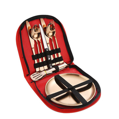 Camping Tableware Set Stainless Steel 10/19Pcs Picnic Cutlery Set W/ Storage Bag
