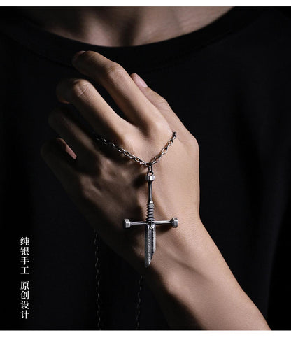 Men's Necklace Silver Broken Sword Niche Pendant