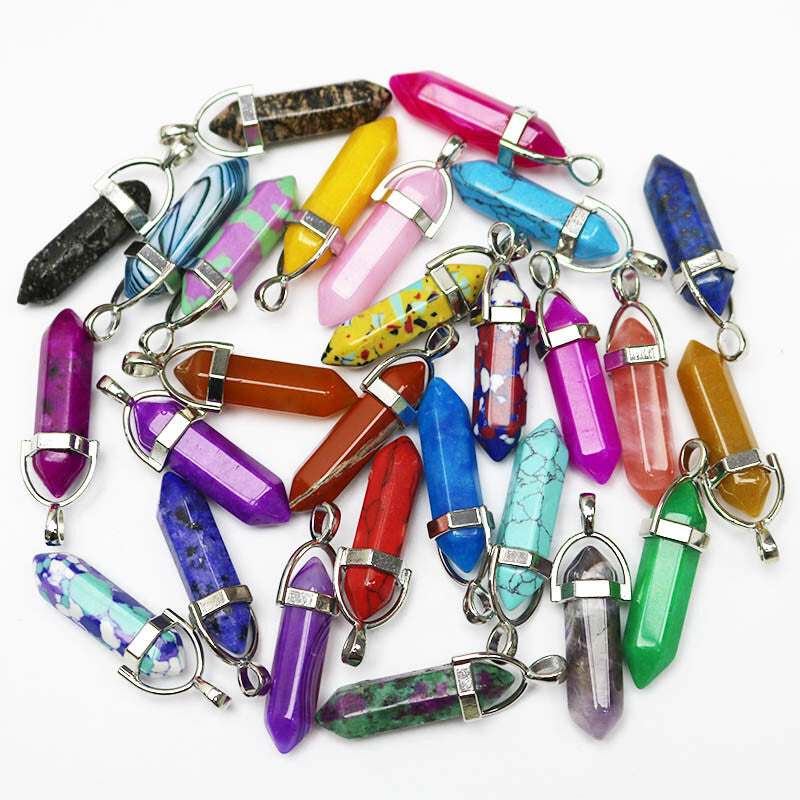 25pcs Charms Crystal Quartz Gem Stone Point Pillar Pendant for Jewelry Making