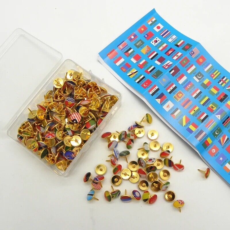 Board Marker Thumbtack 194Pcs Different Countries Map Tacks Nation Flag Pushpins