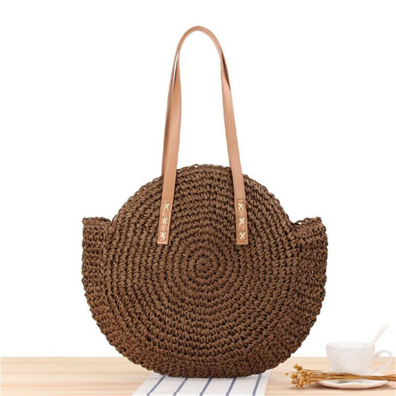 New Summer Casual Womens Soft Straw Beach Bag Large One-Shoulder Travel Bag