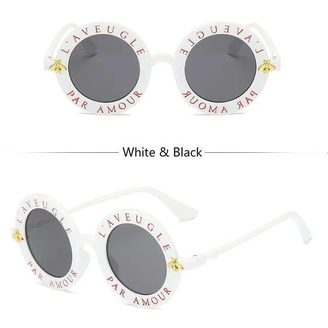 Round Frame Sunglasses Woman Retro Fashion Style Glasses Female Bee Design UV400