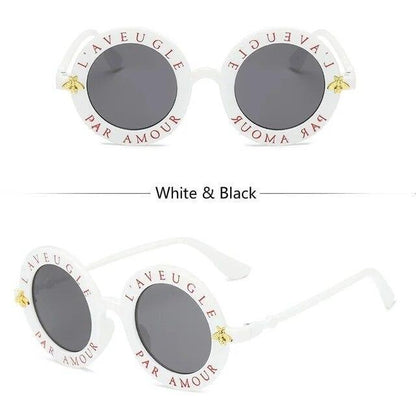 Round Frame Sunglasses Woman Retro Fashion Style Glasses Female Bee Design UV400
