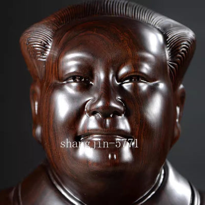 10" Solid Ebony Wood Carved Mao Zedong Bust Statue Chairman Mao Figurine