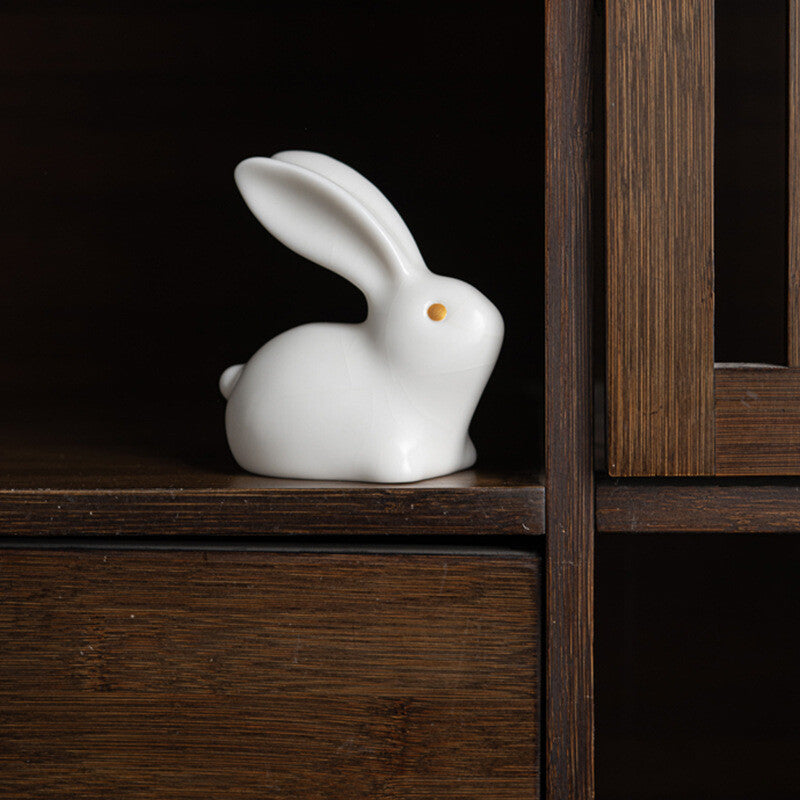 Lovely Rabbit Statue Porcelain Tea Pet Artware Mascot Ornament Handmade Animal