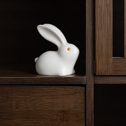 Lovely Rabbit Statue Porcelain Tea Pet Artware Mascot Ornament Handmade Animal