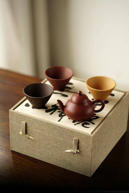 4pcs of set chinese Yixing Handmade Zisha Pear HU Zhu Clay tea cup Gongfu teapot