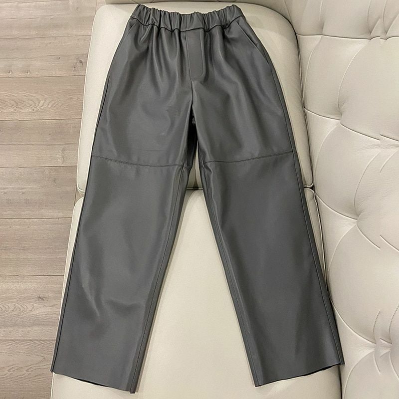 Women Pants Real Leather Leather Trousers High Waist Harem Plus Size Streetwear