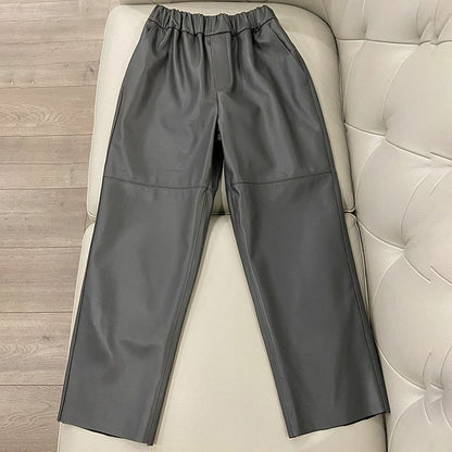 Women Pants Real Leather Leather Trousers High Waist Harem Plus Size Streetwear