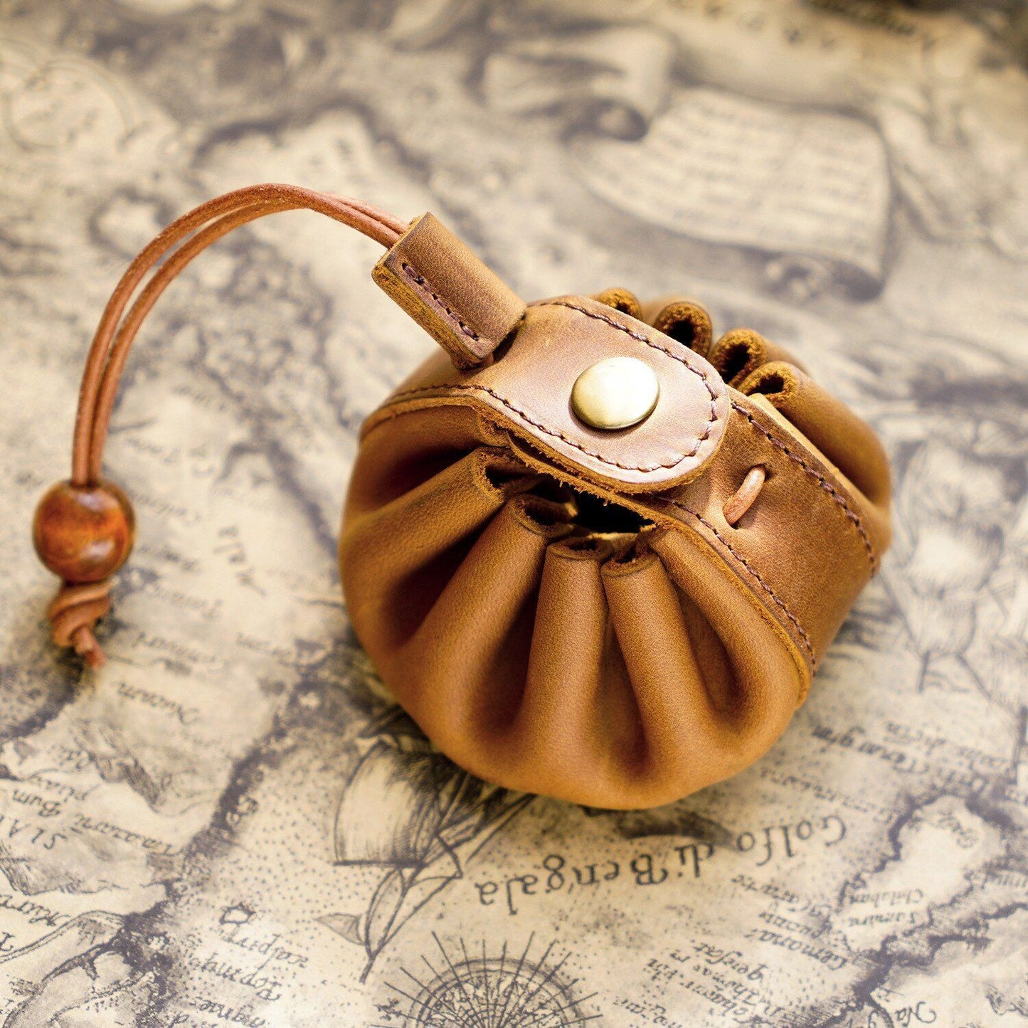 Coin Purse Handmade Unisex Drawstring Key Holders Wallet 8x5.5cm Genuine Leather