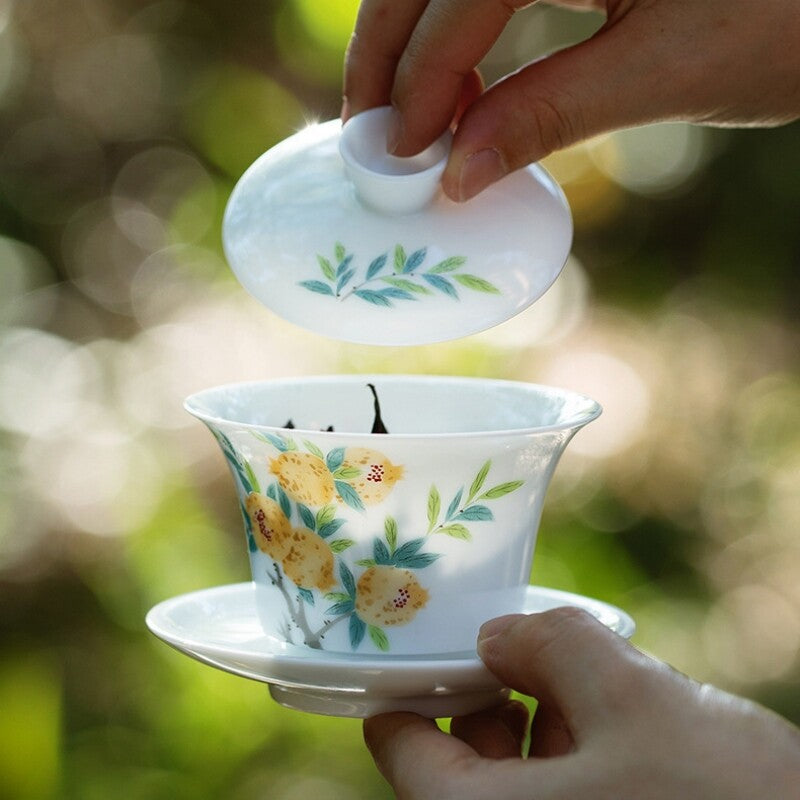 Travel Tea Set Porcelain Handpainted Gaiwan Tureen Cup Saucer Glass Pitcher New