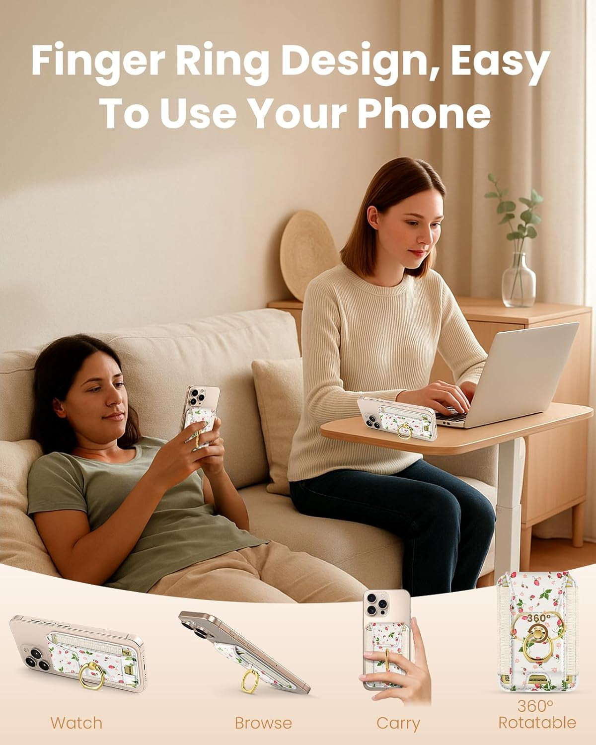 Compatible with Magsafe Wallet with Ring Stand Grip - Cute Magnetic Phone Wallet