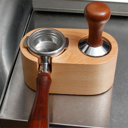 51/58mm Manual Wood Coffee Tamper Holder Mat Barista Espresso Tampering Pad Tool