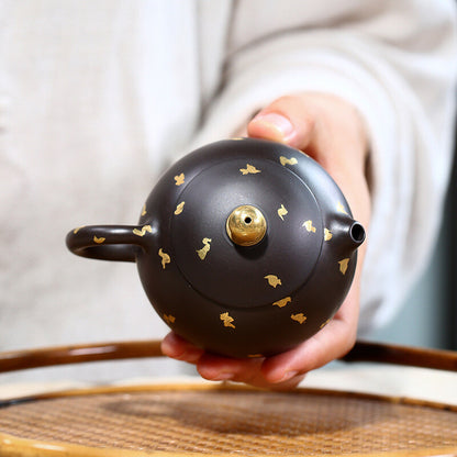China Yixing Zisha Pottery Black Clay Handmade 150cc Mesh Teapot 撒金西施