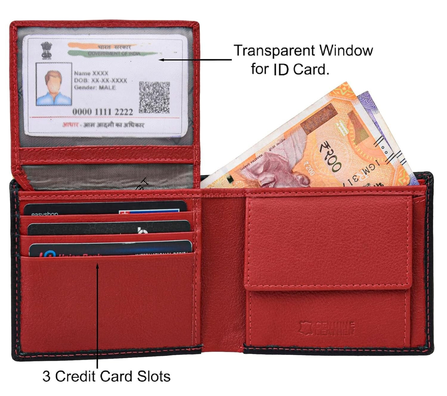 NEW BLACK/RED BI-FOLD LEATHER MEN'S WALLET RFID PROTECTION GIFT ITEM