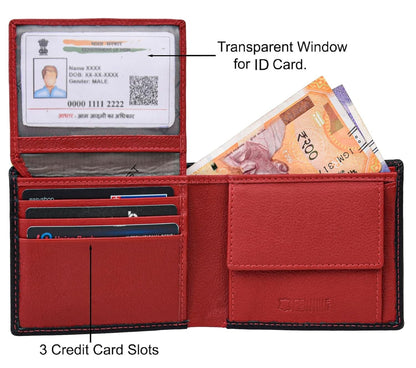 NEW BLACK/RED BI-FOLD LEATHER MEN'S WALLET RFID PROTECTION GIFT ITEM
