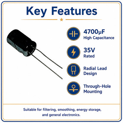 Electrolytic Radial Lead Capacitor 35V 4,700µF - Pack of 100