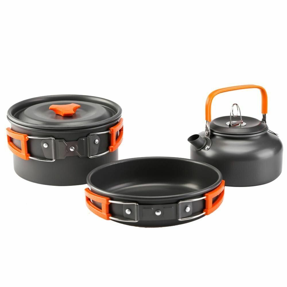 Camping Cookware Kit Aluminum Cooking Set Water Kettle Pan Pot Travelling Picnic
