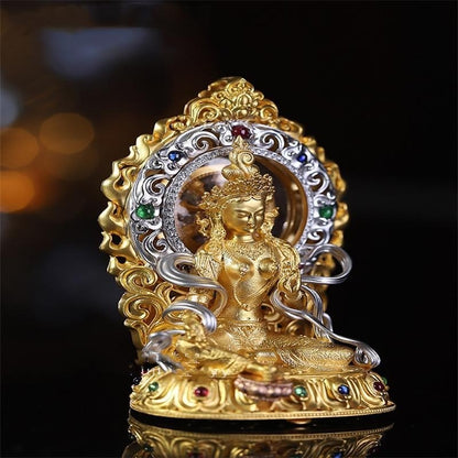 Tibetan Green Tara Pendant Inlaid Buddha Amulet Unisex Hanging Ornament