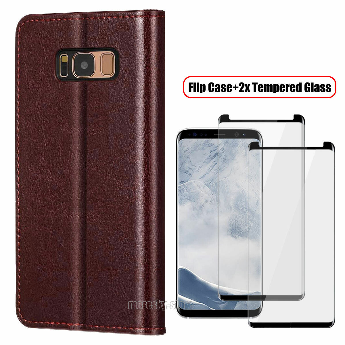 For Samsung Galaxy S8 /S8 PLUS Case, Shockproof Leather Cover + Tempered Glass