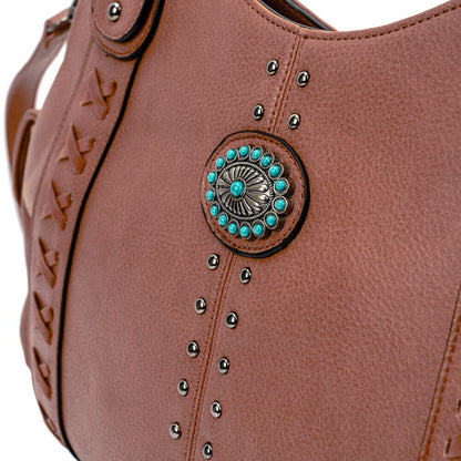 2x Women Shoulder Handbag Bag Concealed Carry Studs Stitch Hobo Bag With Purse