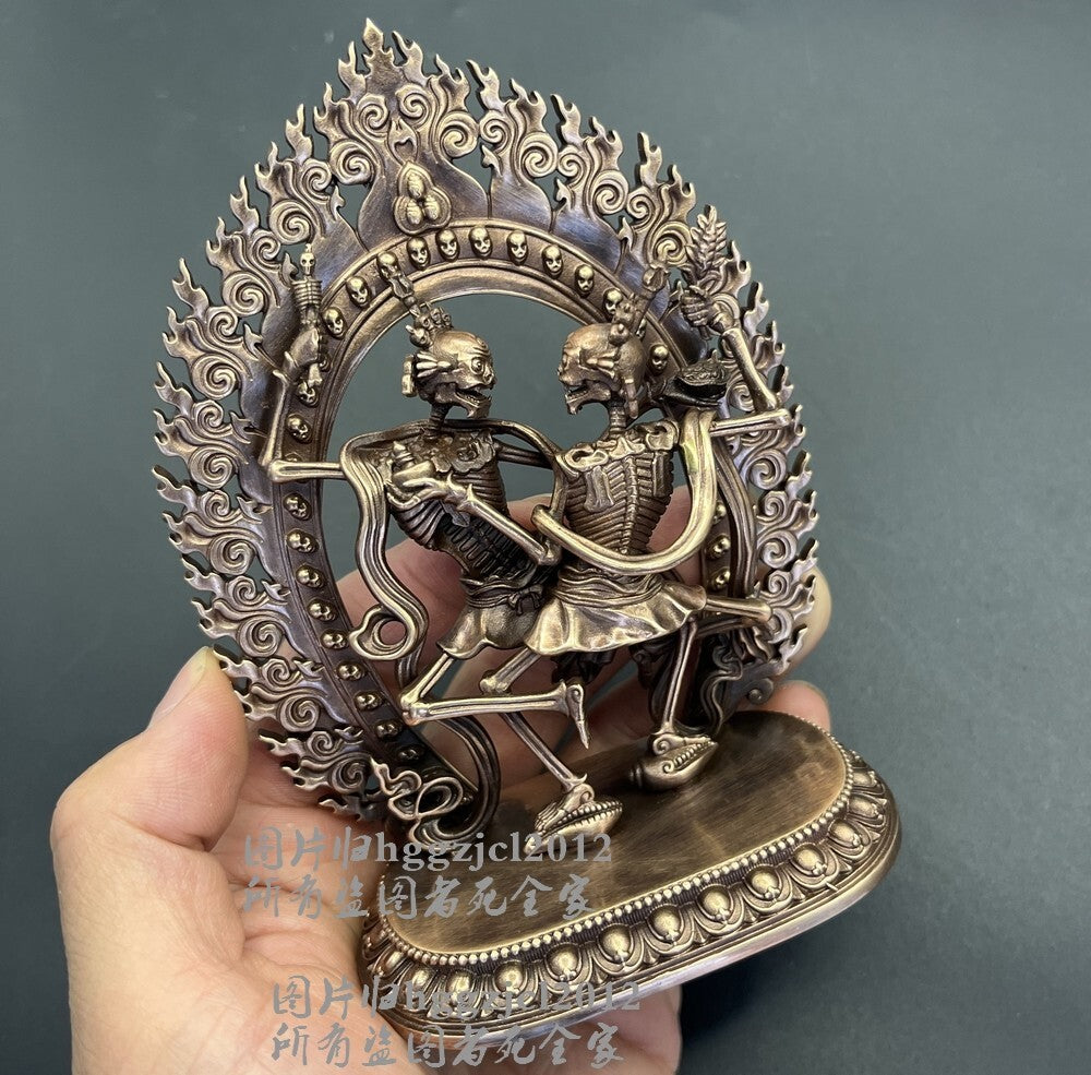 4.7'' Brass Tibet Chitipati Shri Shmashana Adhipati Protector Statue Temple Lord