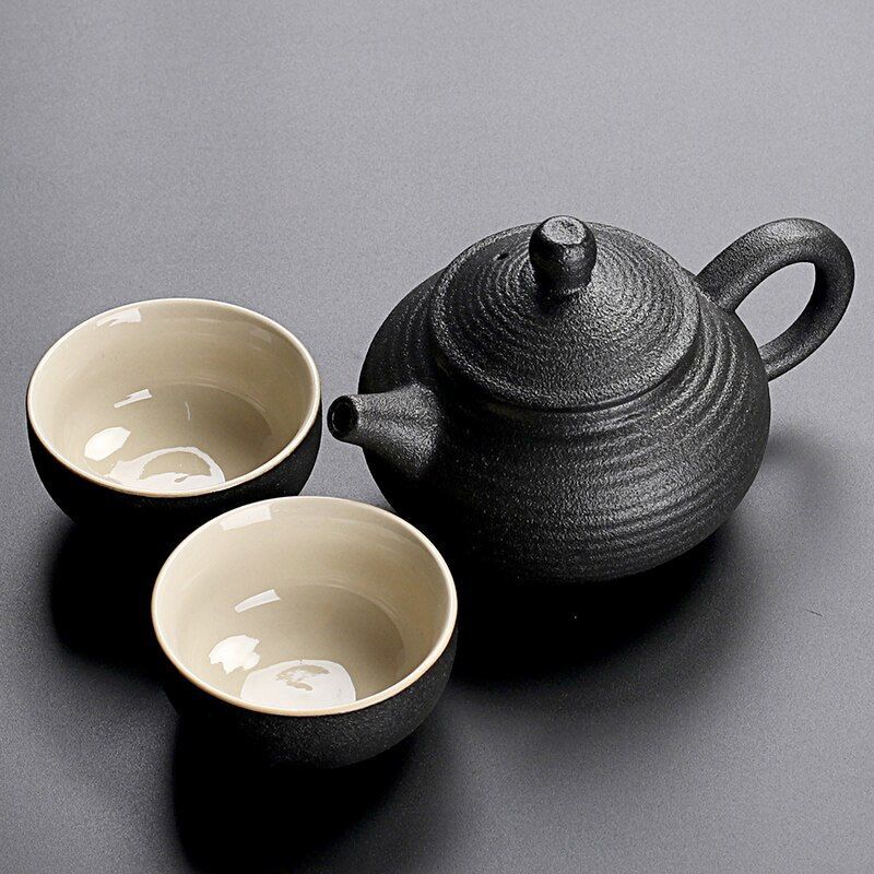 Solid Drinkware Ceramic Teapots Traditional Japanese Style Black Crockery Teacup
