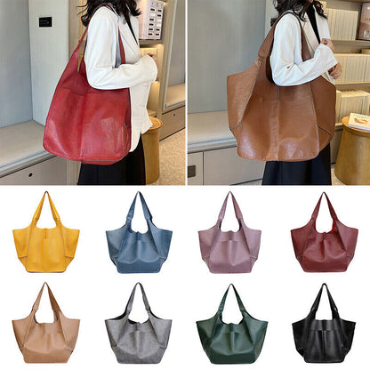 Women Large Capacity Soft Leather Casual Tote Shoulder Bag Retro Shopper Handb