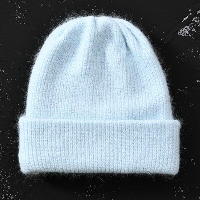Hat Women Cashmere Knitted Beanies Thick Warm Wool Angora Beanie Polyester Solid