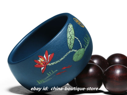 China Yixing Zisha Pottery Hand Drawing Lotus Flower GongFu Teacup Cup Blow