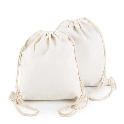 Yingkor Cotton Canvas Drawstring Backpack Bag Gym Sackpack 34.5x40cm, White