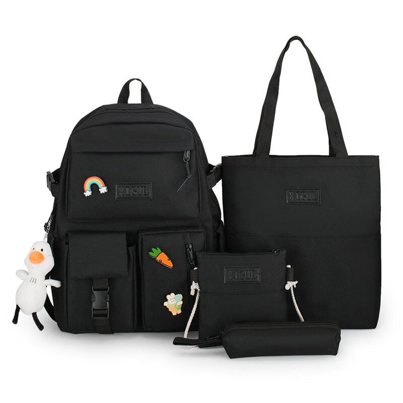 4 Pcs Set Women Backpack Laptop School Bags College Student Book Bag Rucksack