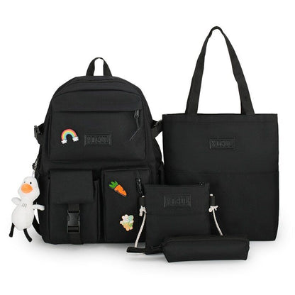 4 Pcs Set Women Backpack Laptop School Bags College Student Book Bag Rucksack
