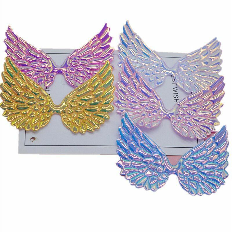 20Pcs/Lot 9.5x6.5cm Shiny Angel Wing Padded Appliques DIY Bow Clips Accessories