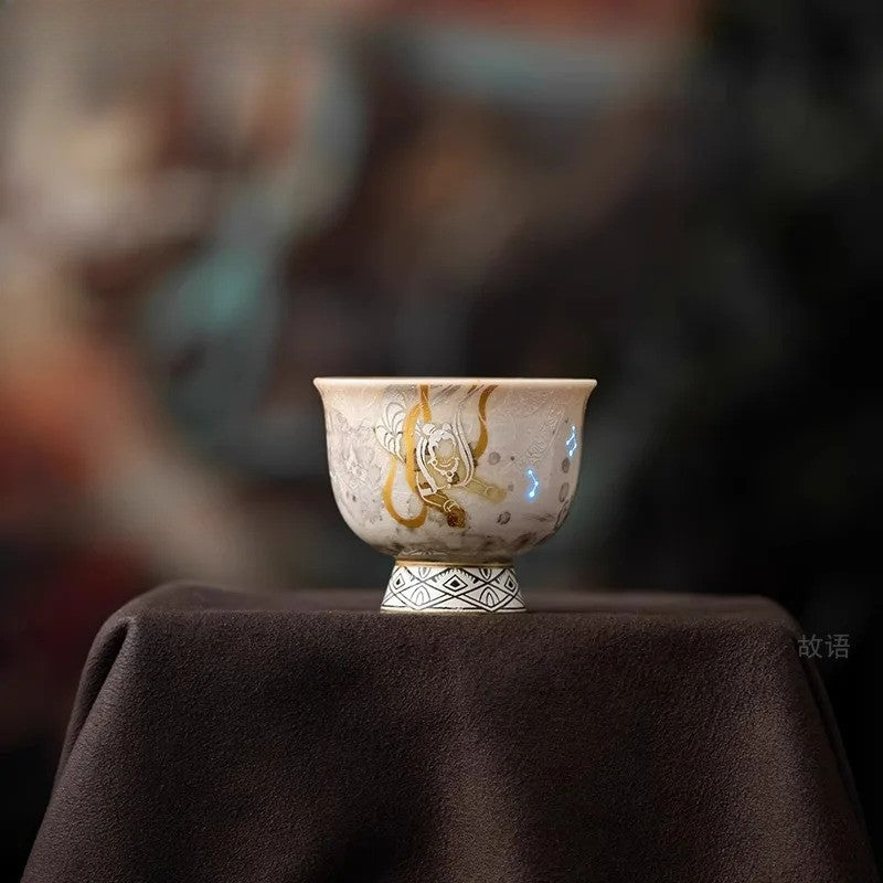 40ml Ceramic Dunhuang Apsaras Cup Traditional Tea Bowl Tea-tasting Cup Teaware