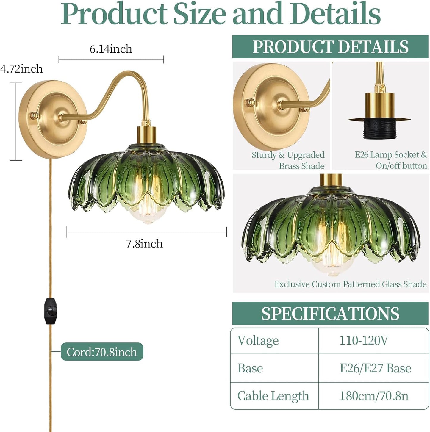 Vintage Plug in Wall Sconces Set of Two,Dimmable Wall Sconces Lamp with Plug in