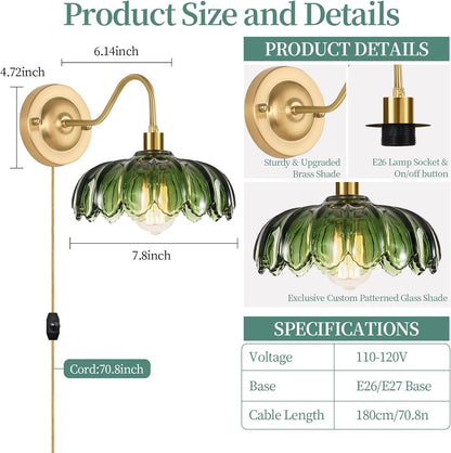 Vintage Plug in Wall Sconces Set of Two,Dimmable Wall Sconces Lamp with Plug in
