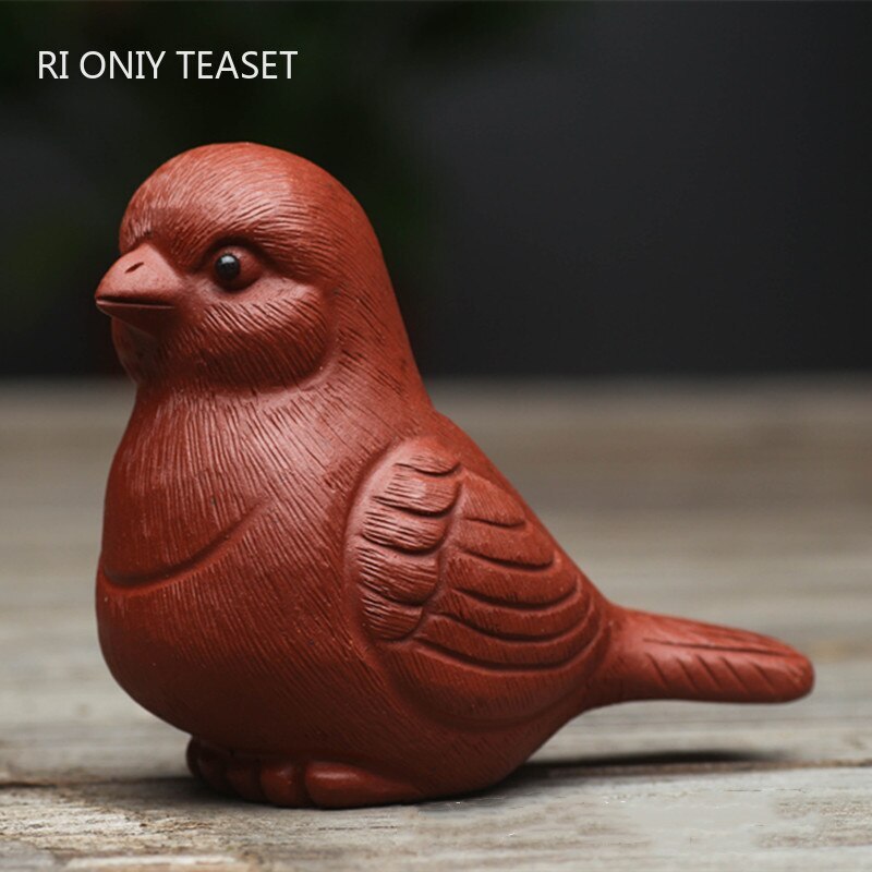 Chinese Purple Clay Tea Pet Lucky Bird Statue Art Ornaments Animal Tea Figurine