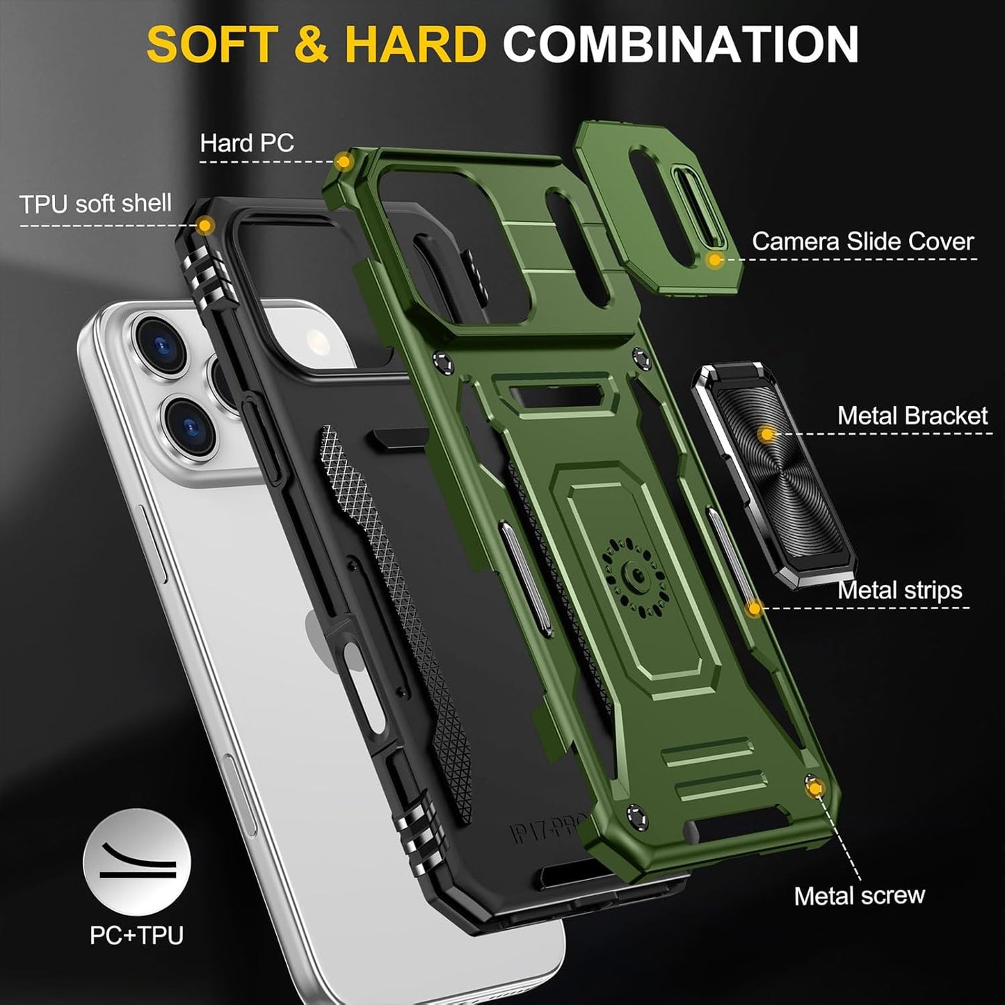Phone Case Compatible with I Phone17 Pro Max Case with Camera Lens Cover & HD Sc