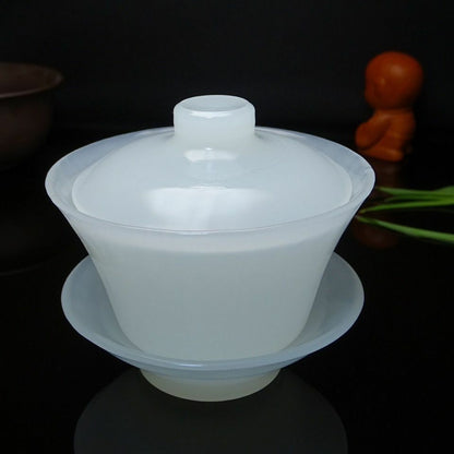 180ml China Kung Fu Natural Jade Gaiwan Tea Bowl Cup Tea Set Ceremony Decor